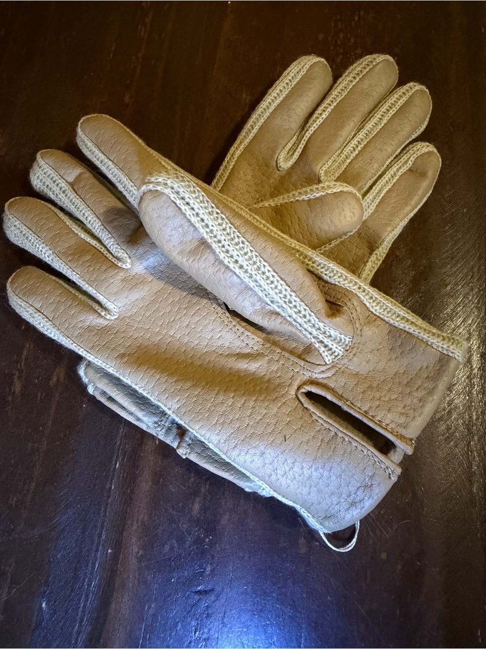 NWT Vintage Van Raalte Tan DeerSkin Leather & Knit  Driving Gloves